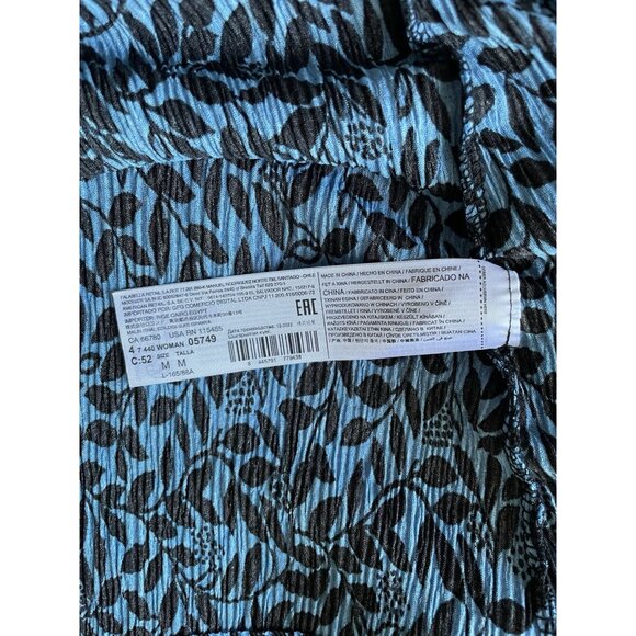 MANGO Textured Floral Pattern Sheer Mini Dress Blue Black V-Neck Dress Size M - Picture 9 of 10